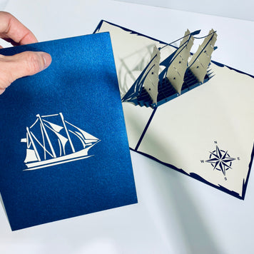 Blue & White Sailing Boat Origami Pop Cards 3D Pop Up Greeting Card Happy Birthday Thank You Handmade Gift Thinking of You Blank Card for Any Occasion Happy Mother's Day Happy Father's Australiana Celebrate the Beauty