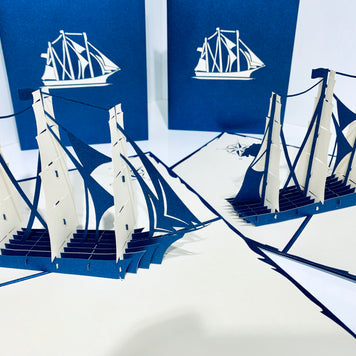 Blue & White Sailing Boat Origami Pop Cards 3D Pop Up Greeting Card Happy Birthday Thank You Handmade Gift Thinking of You Blank Card for Any Occasion Happy Mother's Day Happy Father's Australiana Celebrate the Beauty