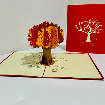 Sakura Cherry Blossom Tree in Orange/Red Autumn Colours Origami Pop Cards 3D Pop Up Greeting Card Happy Birthday Thank You Handmade Gift Thinking of You Blank Card for Any Occasion Happy Mother's Day Happy Father's Australiana Celebrate