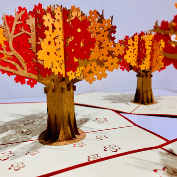 Sakura Cherry Blossom Tree in Orange/Red Autumn Colours Origami Pop Cards 3D Pop Up Greeting Card Happy Birthday Thank You Handmade Gift Thinking of You Blank Card for Any Occasion Happy Mother's Day Happy Father's Australiana Celebrate