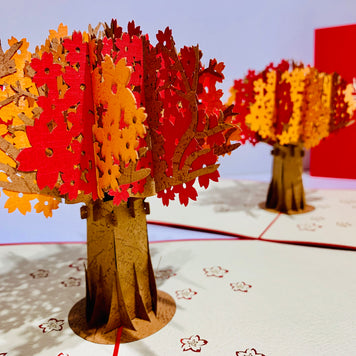 Sakura Cherry Blossom Tree in Orange/Red Autumn Colours Origami Pop Cards 3D Pop Up Greeting Card Happy Birthday Thank You Handmade Gift Thinking of You Blank Card for Any Occasion Happy Mother's Day Happy Father's Australiana Celebrate