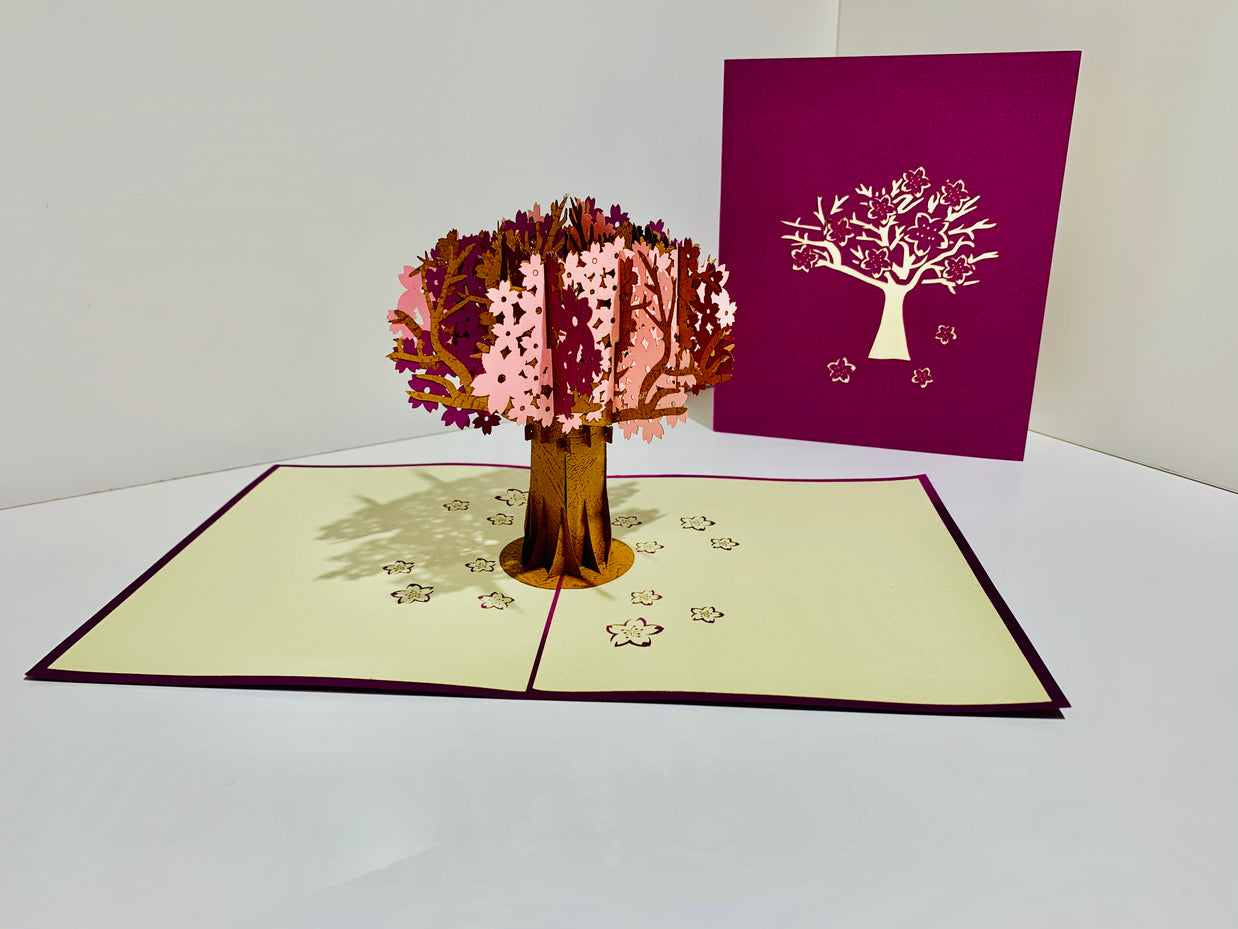Sakura Cherry Blossom Tree in Pink & Purple Spring Colours Origami Pop Cards 3D Pop Up Greeting Card Happy Birthday Thank You Handmade Gift Thinking of You Blank Card for Any Occasion Happy Mother's Day Happy Father's Australiana Celebrate