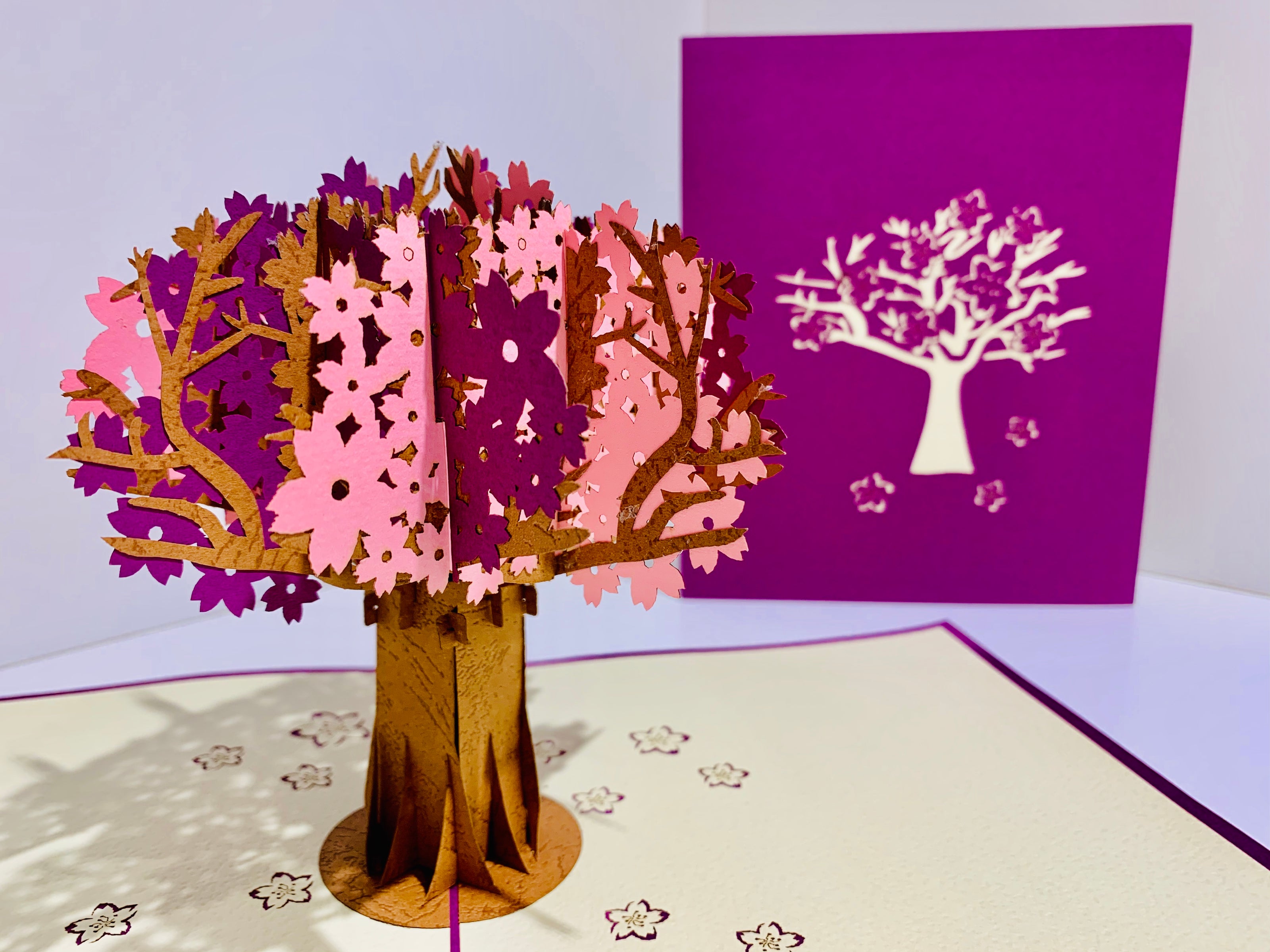 Sakura Cherry Blossom Tree in Pink & Purple Spring Colours Origami Pop Cards 3D Pop Up Greeting Card Happy Birthday Thank You Handmade Gift Thinking of You Blank Card for Any Occasion Happy Mother's Day Happy Father's Australiana Celebrate