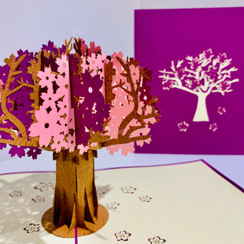 Sakura Cherry Blossom Tree in Pink & Purple Spring Colours Origami Pop Cards 3D Pop Up Greeting Card Happy Birthday Thank You Handmade Gift Thinking of You Blank Card for Any Occasion Happy Mother's Day Happy Father's Australiana Celebrate