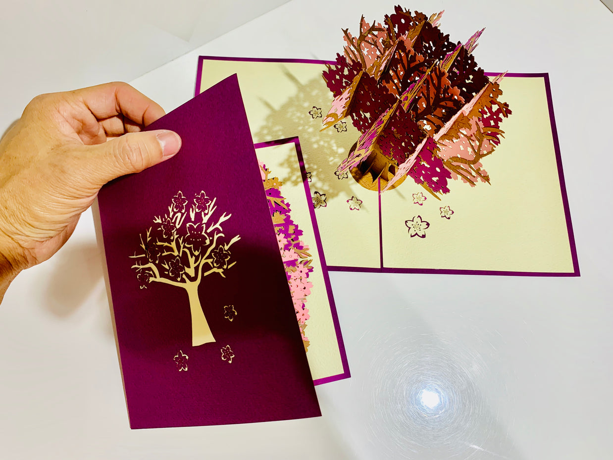 Sakura Cherry Blossom Tree in Pink & Purple Spring Colours Origami Pop Cards 3D Pop Up Greeting Card Happy Birthday Thank You Handmade Gift Thinking of You Blank Card for Any Occasion Happy Mother's Day Happy Father's Australiana Celebrate