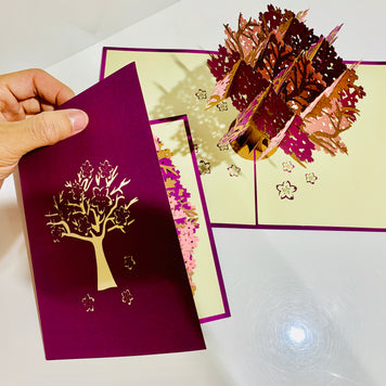 Sakura Cherry Blossom Tree in Pink & Purple Spring Colours Origami Pop Cards 3D Pop Up Greeting Card Happy Birthday Thank You Handmade Gift Thinking of You Blank Card for Any Occasion Happy Mother's Day Happy Father's Australiana Celebrate