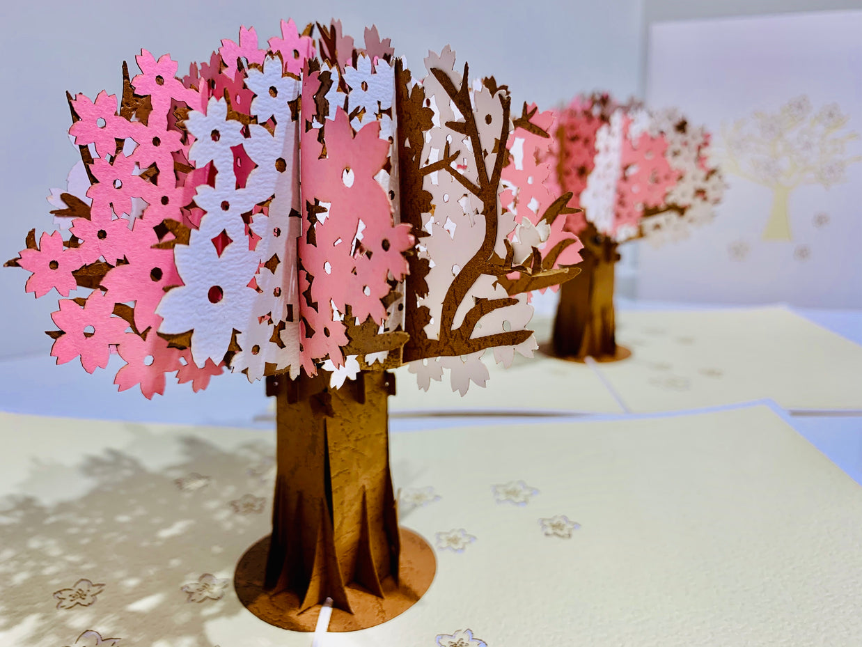 Sakura Cherry Blossom Tree in Pink & White Spring Colours Origami Pop Cards 3D Pop Up Greeting Card Happy Birthday Thank You Handmade Gift Thinking of You Blank Card for Any Occasion Happy Mother's Day Happy Father's Australiana Celebrate