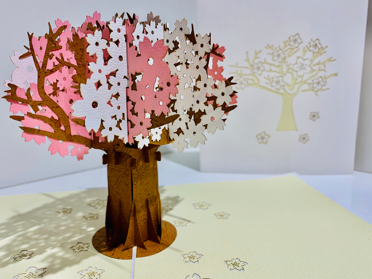 Sakura Cherry Blossom Tree in Pink & White Spring Colours Origami Pop Cards 3D Pop Up Greeting Card Happy Birthday Thank You Handmade Gift Thinking of You Blank Card for Any Occasion Happy Mother's Day Happy Father's Australiana Celebrate