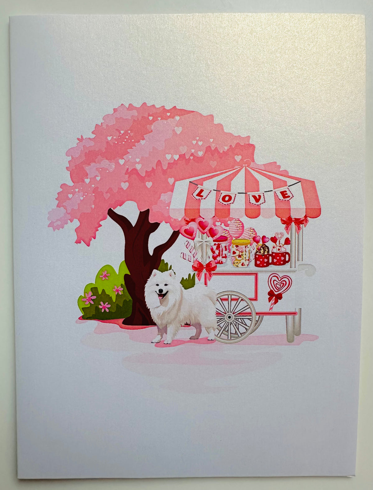 Samoyed Dog with a LOVE Lollipop Cart - Perfect for Dog Lovers Origami Pop Cards 3D Pop Up Greeting Card Happy Birthday Thank You Handmade Gift Thinking of You Blank Card for Any Occasion Happy Mother's Day Happy Father's Australiana Celebrate the Beauty