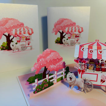 Samoyed Dog with a LOVE Lollipop Cart - Perfect for Dog Lovers Origami Pop Cards 3D Pop Up Greeting Card Happy Birthday Thank You Handmade Gift Thinking of You Blank Card for Any Occasion Happy Mother's Day Happy Father's Australiana Celebrate the Beauty