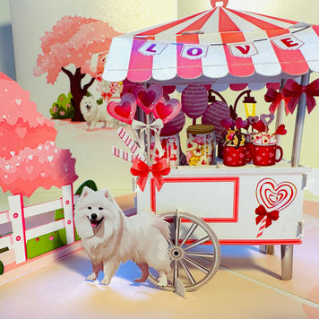 Samoyed Dog with a LOVE Lollipop Cart - Perfect for Dog Lovers Origami Pop Cards 3D Pop Up Greeting Card Happy Birthday Thank You Handmade Gift Thinking of You Blank Card for Any Occasion Happy Mother's Day Happy Father's Australiana Celebrate the Beauty