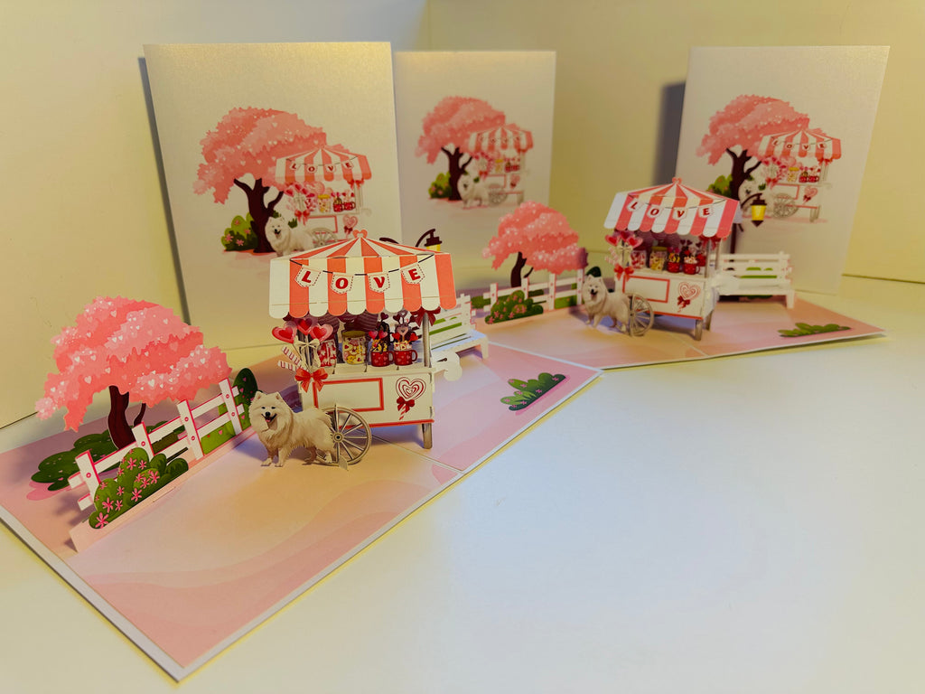 Samoyed Dog with a LOVE Lollipop Cart - Perfect for Dog Lovers Origami Pop Cards 3D Pop Up Greeting Card Happy Birthday Thank You Handmade Gift Thinking of You Blank Card for Any Occasion Happy Mother's Day Happy Father's Australiana Celebrate the Beauty