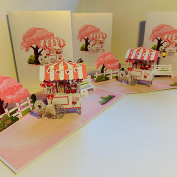 Samoyed Dog with a LOVE Lollipop Cart - Perfect for Dog Lovers Origami Pop Cards 3D Pop Up Greeting Card Happy Birthday Thank You Handmade Gift Thinking of You Blank Card for Any Occasion Happy Mother's Day Happy Father's Australiana Celebrate the Beauty