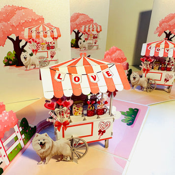 Samoyed Dog with a LOVE Lollipop Cart - Perfect for Dog Lovers Origami Pop Cards 3D Pop Up Greeting Card Happy Birthday Thank You Handmade Gift Thinking of You Blank Card for Any Occasion Happy Mother's Day Happy Father's Australiana Celebrate the Beauty