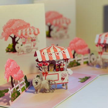 Samoyed Dog with a LOVE Lollipop Cart - Perfect for Dog Lovers Origami Pop Cards 3D Pop Up Greeting Card Happy Birthday Thank You Handmade Gift Thinking of You Blank Card for Any Occasion Happy Mother's Day Happy Father's Australiana Celebrate the Beauty