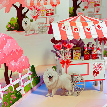 Samoyed Dog with a LOVE Lollipop Cart - Perfect for Dog Lovers Origami Pop Cards 3D Pop Up Greeting Card Happy Birthday Thank You Handmade Gift Thinking of You Blank Card for Any Occasion Happy Mother's Day Happy Father's Australiana Celebrate the Beauty