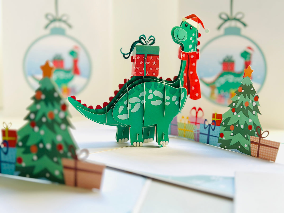 Santa Baby Dinosaur with Christmas Presents Origami Pop Cards 3D Pop Up Greeting Card Merry Christmas Thank You Handmade Best Wishes Blank Card Gift Happy Holidays Celebrate the Special Day Moment with Family and Friends