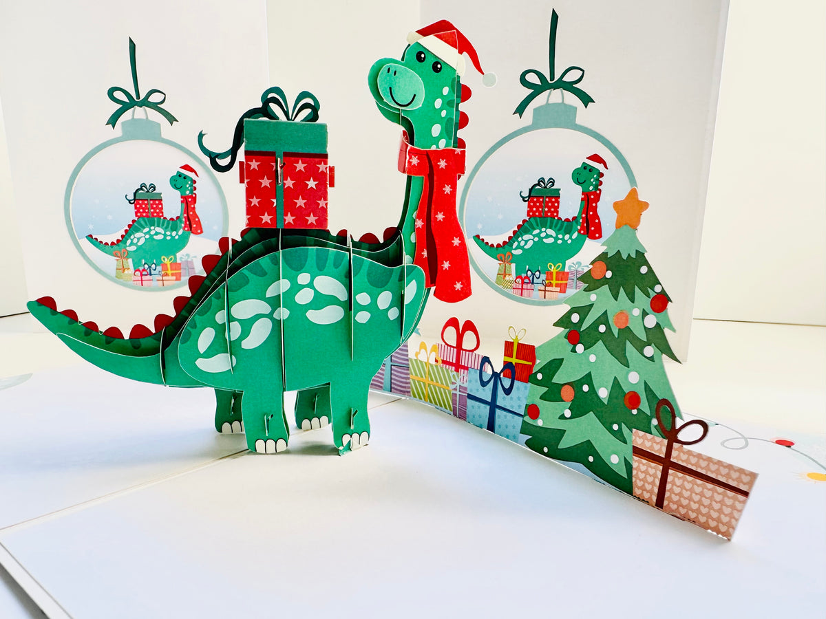 Santa Baby Dinosaur with Christmas Presents Origami Pop Cards 3D Pop Up Greeting Card Merry Christmas Thank You Handmade Best Wishes Blank Card Gift Happy Holidays Celebrate the Special Day Moment with Family and Friends
