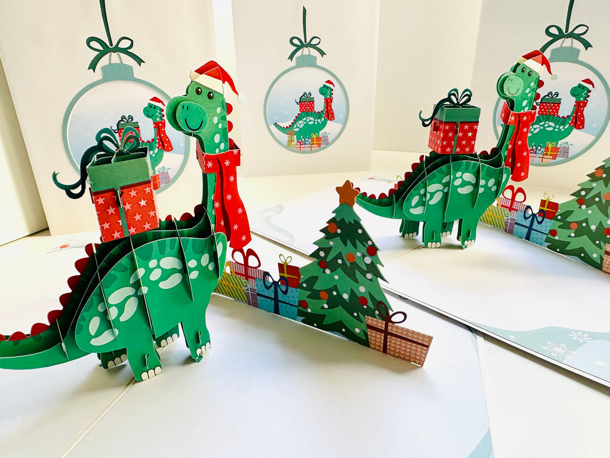 Santa Baby Dinosaur with Christmas Presents Origami Pop Cards 3D Pop Up Greeting Card Merry Christmas Thank You Handmade Best Wishes Blank Card Gift Happy Holidays Celebrate the Special Day Moment with Family and Friends
