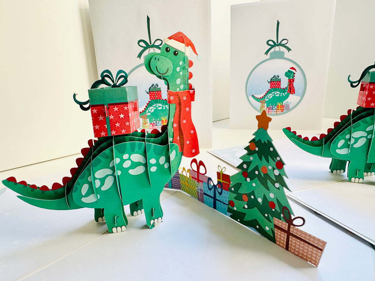 Santa Baby Dinosaur with Christmas Presents Origami Pop Cards 3D Pop Up Greeting Card Merry Christmas Thank You Handmade Best Wishes Blank Card Gift Happy Holidays Celebrate the Special Day Moment with Family and Friends