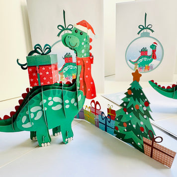 Santa Baby Dinosaur with Christmas Presents Origami Pop Cards 3D Pop Up Greeting Card Merry Christmas Thank You Handmade Best Wishes Blank Card Gift Happy Holidays Celebrate the Special Day Moment with Family and Friends