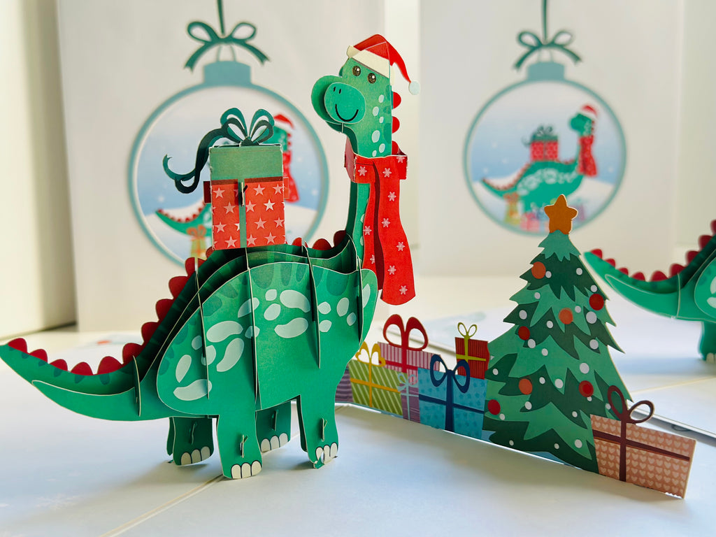Santa Baby Dinosaur with Christmas Presents Origami Pop Cards 3D Pop Up Greeting Card Merry Christmas Thank You Handmade Best Wishes Blank Card Gift Happy Holidays Celebrate the Special Day Moment with Family and Friends