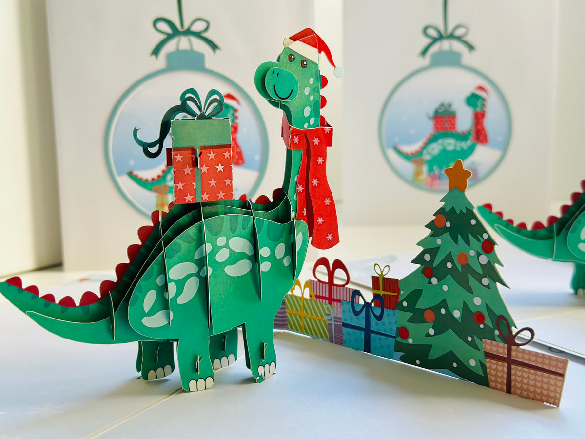 Santa Baby Dinosaur with Christmas Presents Origami Pop Cards 3D Pop Up Greeting Card Merry Christmas Thank You Handmade Best Wishes Blank Card Gift Happy Holidays Celebrate the Special Day Moment with Family and Friends