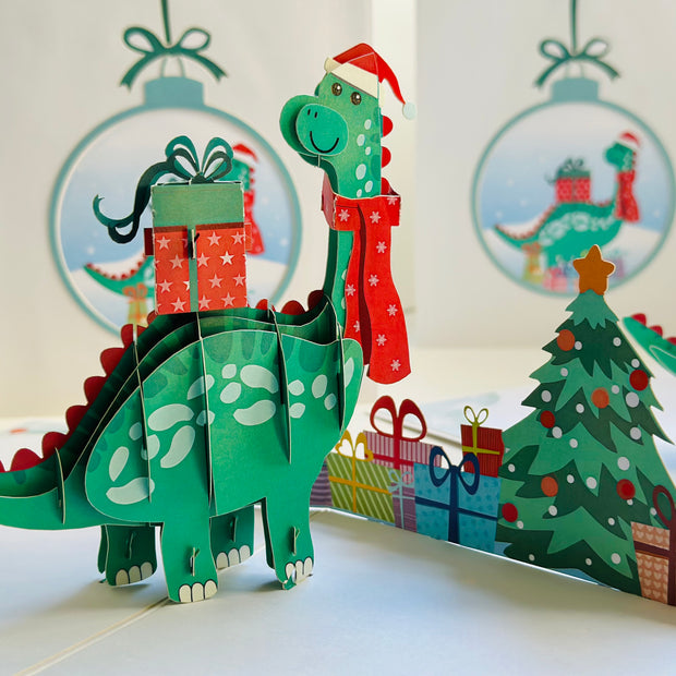 Santa Baby Dinosaur with Christmas Presents Origami Pop Cards 3D Pop Up Greeting Card Merry Christmas Thank You Handmade Best Wishes Blank Card Gift Happy Holidays Celebrate the Special Day Moment with Family and Friends