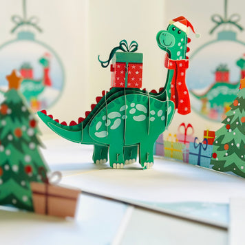 Santa Baby Dinosaur with Christmas Presents Origami Pop Cards 3D Pop Up Greeting Card Merry Christmas Thank You Handmade Best Wishes Blank Card Gift Happy Holidays Celebrate the Special Day Moment with Family and Friends