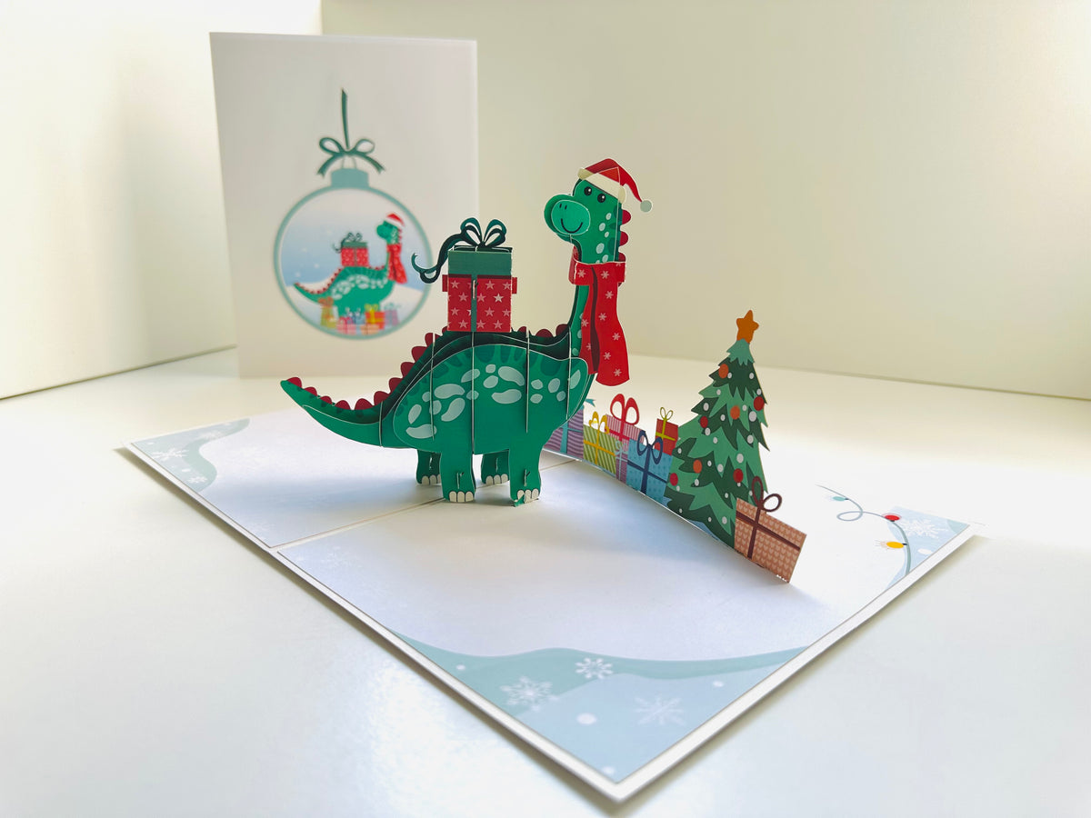 Santa Baby Dinosaur with Christmas Presents Origami Pop Cards 3D Pop Up Greeting Card Merry Christmas Thank You Handmade Best Wishes Blank Card Gift Happy Holidays Celebrate the Special Day Moment with Family and Friends