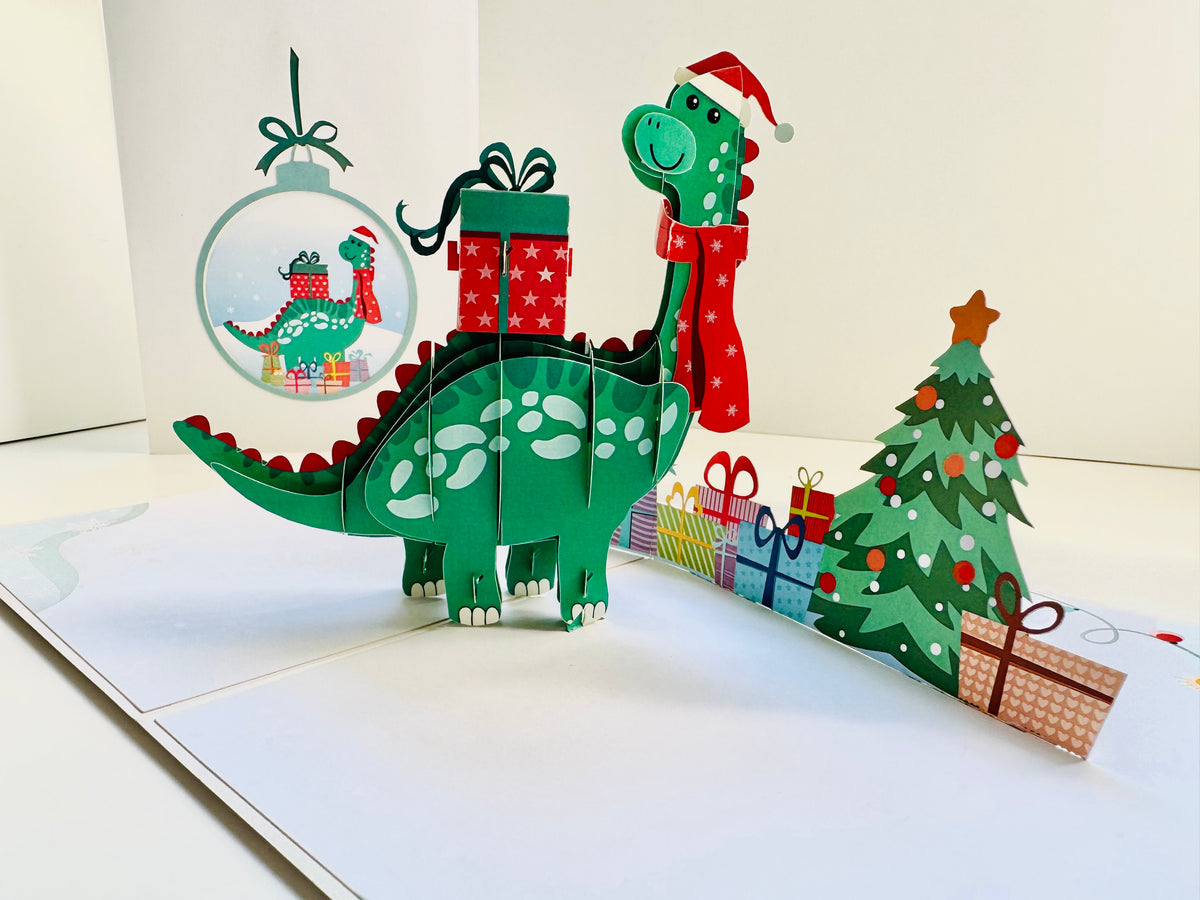 Santa Baby Dinosaur with Christmas Presents Origami Pop Cards 3D Pop Up Greeting Card Merry Christmas Thank You Handmade Best Wishes Blank Card Gift Happy Holidays Celebrate the Special Day Moment with Family and Friends