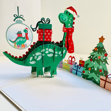 Santa Baby Dinosaur with Christmas Presents Origami Pop Cards 3D Pop Up Greeting Card Merry Christmas Thank You Handmade Best Wishes Blank Card Gift Happy Holidays Celebrate the Special Day Moment with Family and Friends