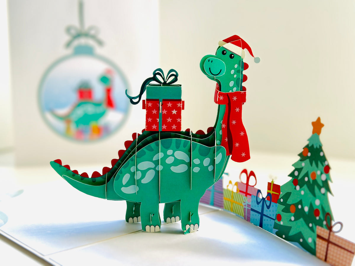 Santa Baby Dinosaur with Christmas Presents Origami Pop Cards 3D Pop Up Greeting Card Merry Christmas Thank You Handmade Best Wishes Blank Card Gift Happy Holidays Celebrate the Special Day Moment with Family and Friends