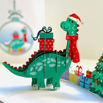 Santa Baby Dinosaur with Christmas Presents Origami Pop Cards 3D Pop Up Greeting Card Merry Christmas Thank You Handmade Best Wishes Blank Card Gift Happy Holidays Celebrate the Special Day Moment with Family and Friends