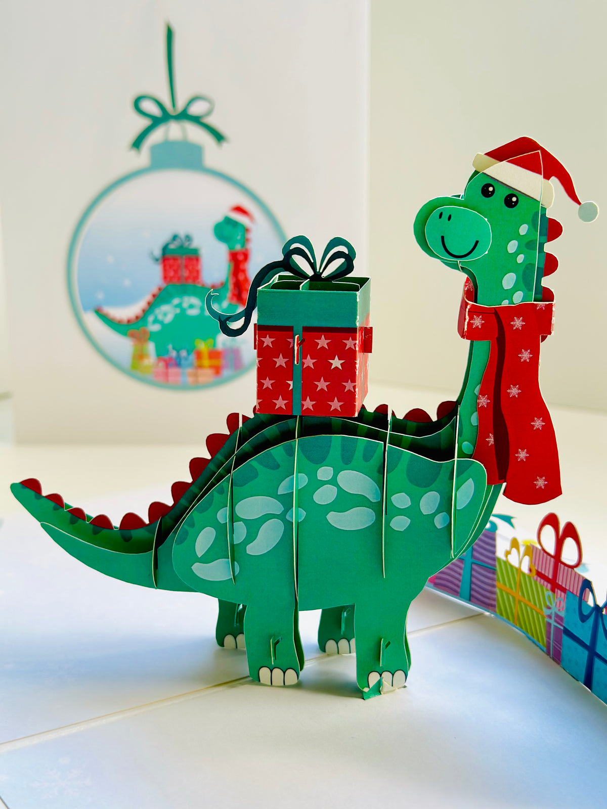 Santa Baby Dinosaur with Christmas Presents Origami Pop Cards 3D Pop Up Greeting Card Merry Christmas Thank You Handmade Best Wishes Blank Card Gift Happy Holidays Celebrate the Special Day Moment with Family and Friends