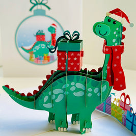 Santa Baby Dinosaur with Christmas Presents Origami Pop Cards 3D Pop Up Greeting Card Merry Christmas Thank You Handmade Best Wishes Blank Card Gift Happy Holidays Celebrate the Special Day Moment with Family and Friends
