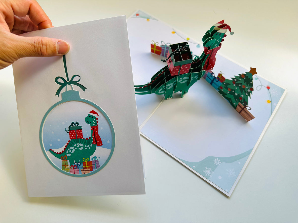 Santa Baby Dinosaur with Christmas Presents Origami Pop Cards 3D Pop Up Greeting Card Merry Christmas Thank You Handmade Best Wishes Blank Card Gift Happy Holidays Celebrate the Special Day Moment with Family and Friends