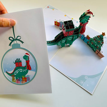 Santa Baby Dinosaur with Christmas Presents Origami Pop Cards 3D Pop Up Greeting Card Merry Christmas Thank You Handmade Best Wishes Blank Card Gift Happy Holidays Celebrate the Special Day Moment with Family and Friends