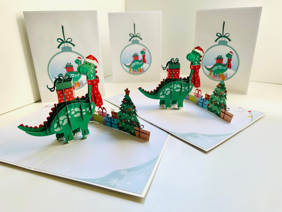 Santa Baby Dinosaur with Christmas Presents Origami Pop Cards 3D Pop Up Greeting Card Merry Christmas Thank You Handmade Best Wishes Blank Card Gift Happy Holidays Celebrate the Special Day Moment with Family and Friends