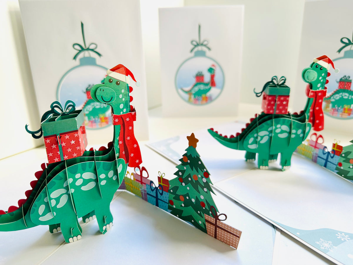 Santa Baby Dinosaur with Christmas Presents Origami Pop Cards 3D Pop Up Greeting Card Merry Christmas Thank You Handmade Best Wishes Blank Card Gift Happy Holidays Celebrate the Special Day Moment with Family and Friends