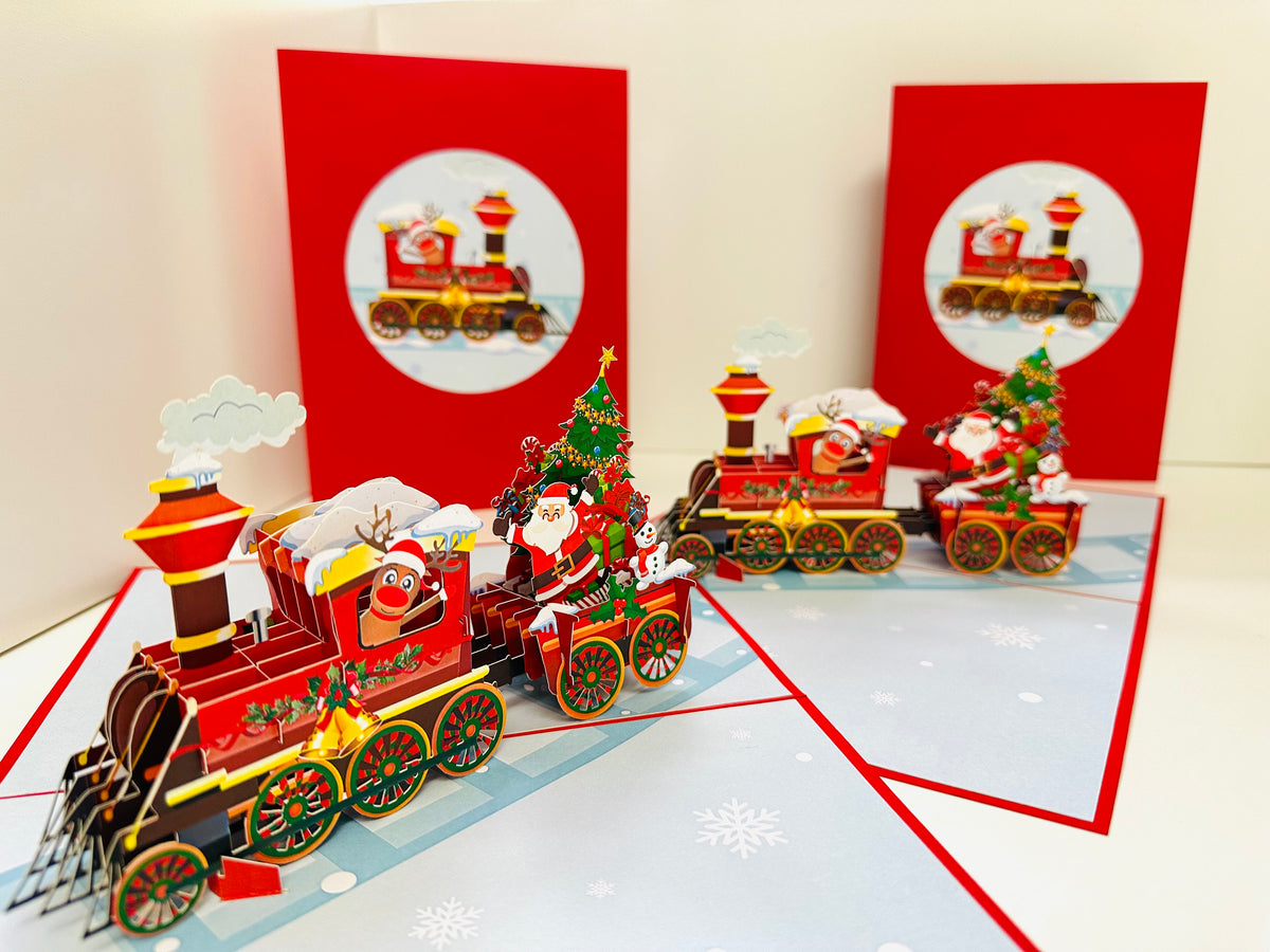 Santa Christmas Train Origami Pop Cards 3D Pop Up Greeting Card Merry Christmas Thank You Handmade Best Wishes Blank Card Gift Happy Holidays Celebrate the Special Day Moment with Family and Friends