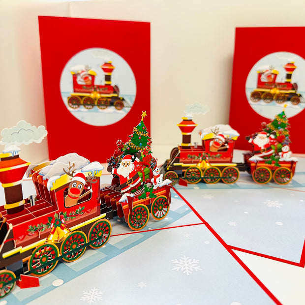 Santa Christmas Train Origami Pop Cards 3D Pop Up Greeting Card Merry Christmas Thank You Handmade Best Wishes Blank Card Gift Happy Holidays Celebrate the Special Day Moment with Family and Friends