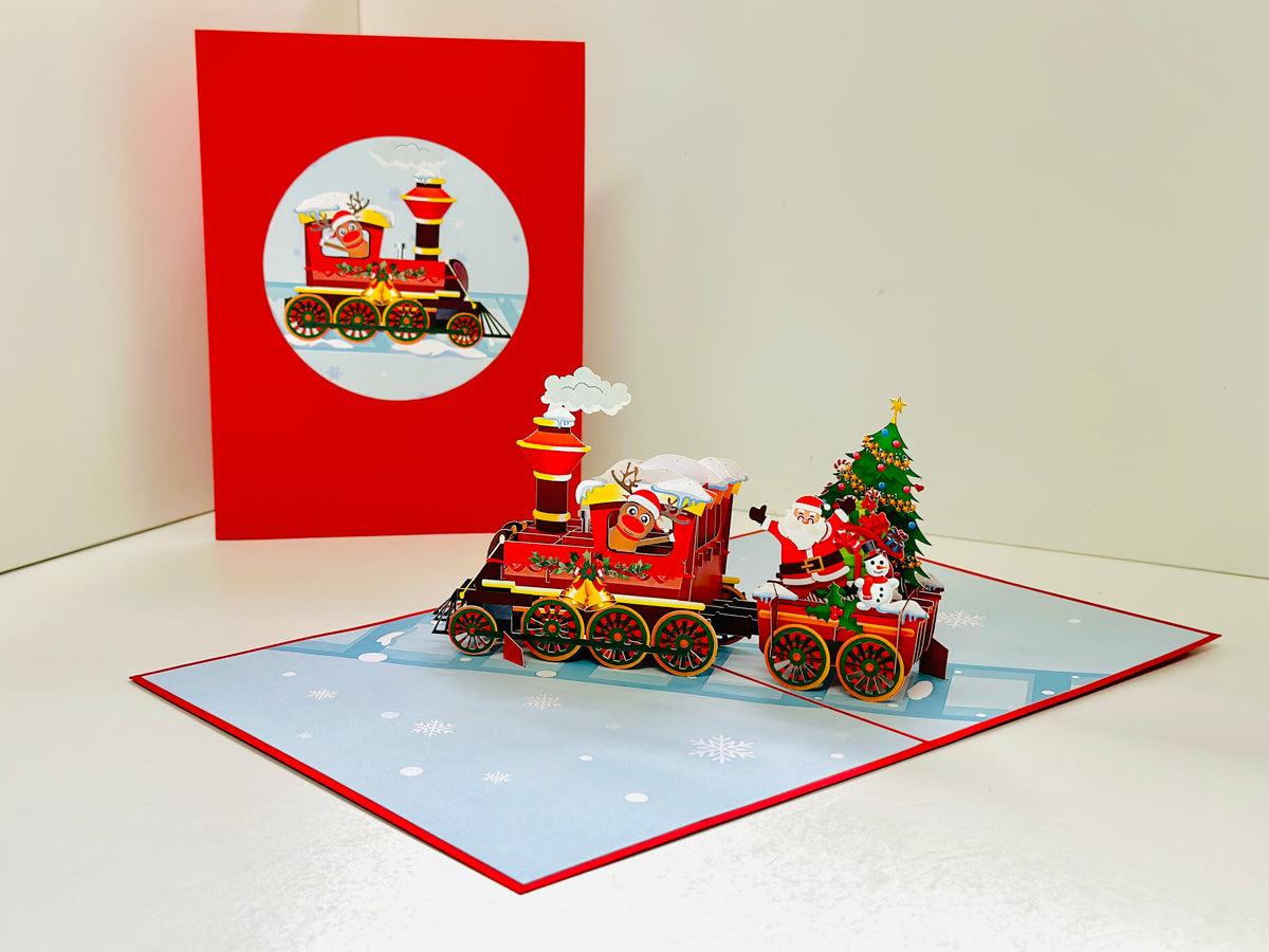 Santa Christmas Train Origami Pop Cards 3D Pop Up Greeting Card Merry Christmas Thank You Handmade Best Wishes Blank Card Gift Happy Holidays Celebrate the Special Day Moment with Family and Friends