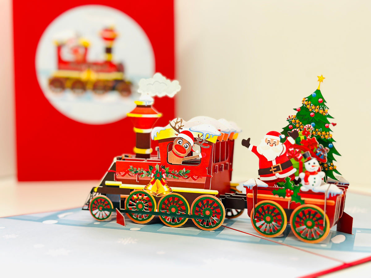 Santa Christmas Train Origami Pop Cards 3D Pop Up Greeting Card Merry Christmas Thank You Handmade Best Wishes Blank Card Gift Happy Holidays Celebrate the Special Day Moment with Family and Friends
