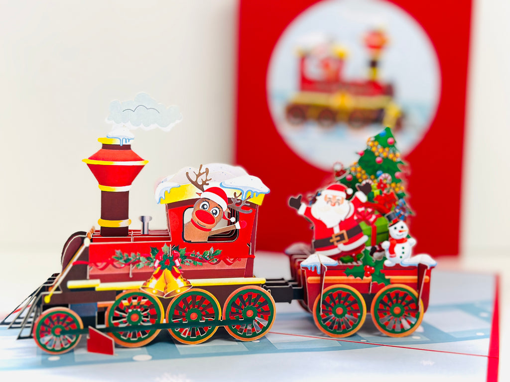 Santa Christmas Train Origami Pop Cards 3D Pop Up Greeting Card Merry Christmas Thank You Handmade Best Wishes Blank Card Gift Happy Holidays Celebrate the Special Day Moment with Family and Friends