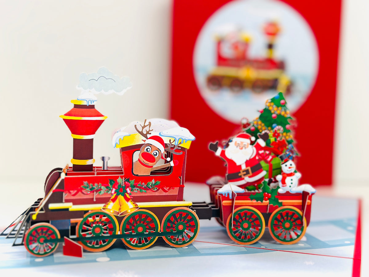 Santa Christmas Train Origami Pop Cards 3D Pop Up Greeting Card Merry Christmas Thank You Handmade Best Wishes Blank Card Gift Happy Holidays Celebrate the Special Day Moment with Family and Friends