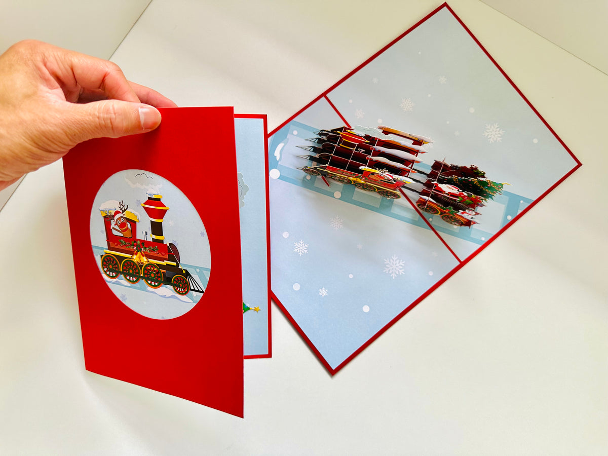 Santa Christmas Train Origami Pop Cards 3D Pop Up Greeting Card Merry Christmas Thank You Handmade Best Wishes Blank Card Gift Happy Holidays Celebrate the Special Day Moment with Family and Friends