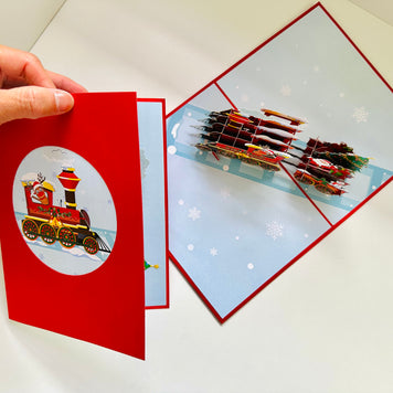 Santa Christmas Train Origami Pop Cards 3D Pop Up Greeting Card Merry Christmas Thank You Handmade Best Wishes Blank Card Gift Happy Holidays Celebrate the Special Day Moment with Family and Friends