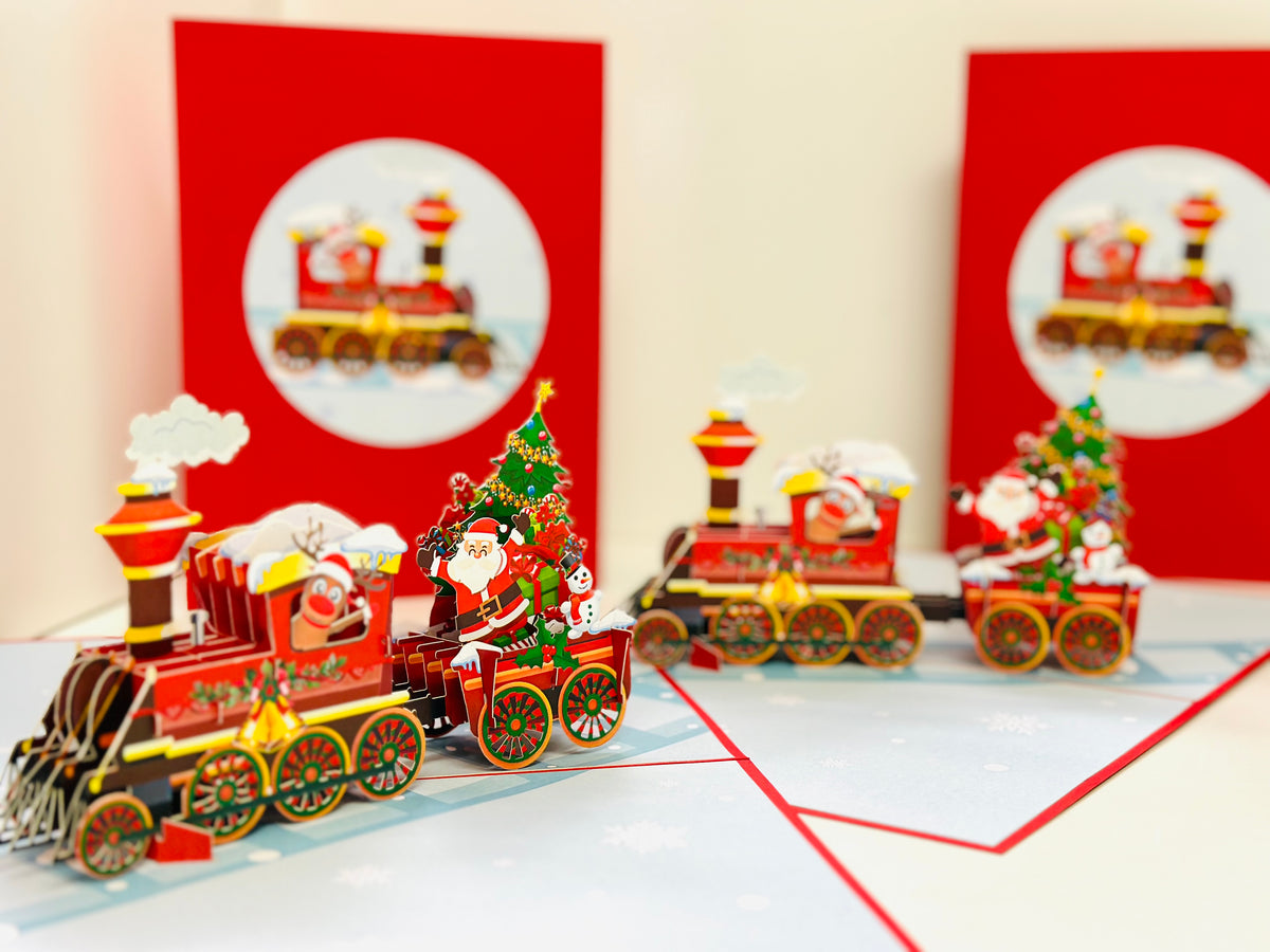 Santa Christmas Train Origami Pop Cards 3D Pop Up Greeting Card Merry Christmas Thank You Handmade Best Wishes Blank Card Gift Happy Holidays Celebrate the Special Day Moment with Family and Friends
