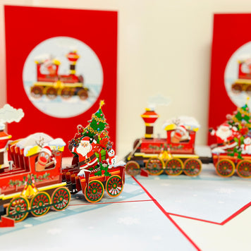 Santa Christmas Train Origami Pop Cards 3D Pop Up Greeting Card Merry Christmas Thank You Handmade Best Wishes Blank Card Gift Happy Holidays Celebrate the Special Day Moment with Family and Friends